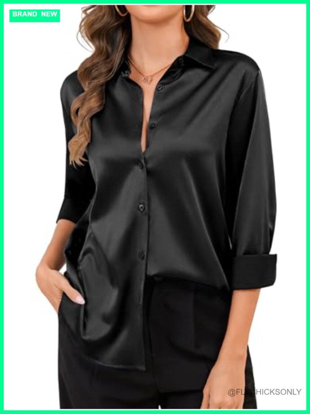 Satin Silk Button Down Shirt Long Sleeve Blouse Business Casual